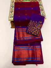 Load image into Gallery viewer, Maharani Paithani in Premium Tana Shiny Soft Silk  with Embroidered Blouse Navy Purple