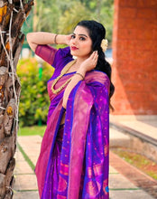 Load image into Gallery viewer, Maharani Paithani in Premium Tana Shiny Soft Silk  with Embroidered Blouse Navy Purple