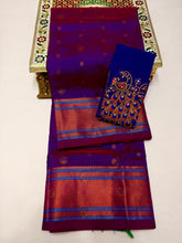 Load image into Gallery viewer, Maharani Paithani in Premium Tana Shiny Soft Silk  with Embroidered Blouse Navy Purple