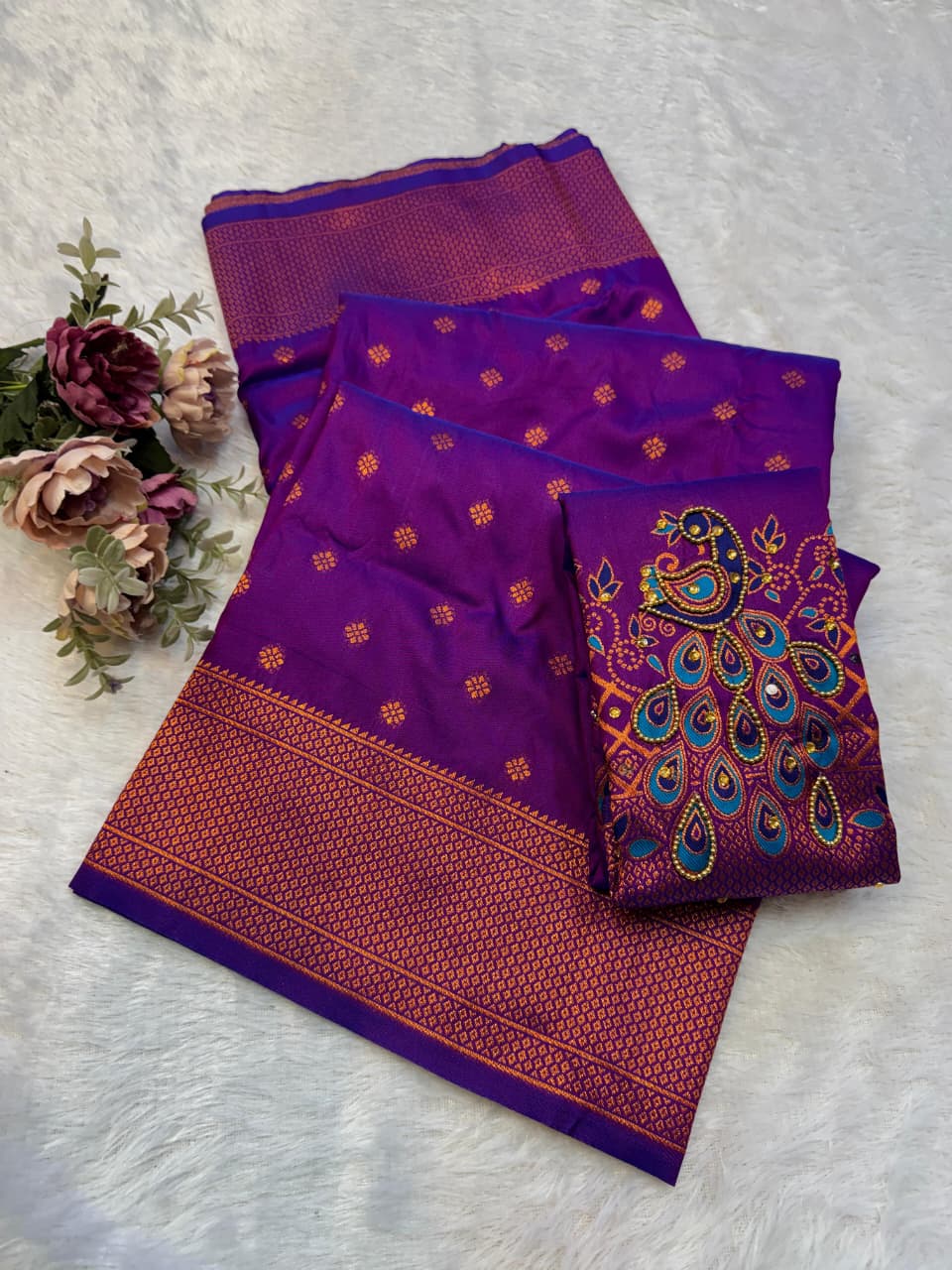 Shop New Sonali Kalanjali Paithani Saree in premium soft silk with rich buttis, peacock Maharani pallu and Aariwork Swarovski blouse. Perfect for festivals and weddings.