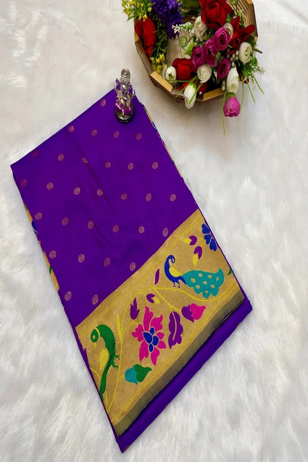 Pure Mix Silk Semi Mor & Popat Brocade Paithani Saree – Traditional Maharashtrian Elegance Shop premium Silk Semi Mor & Popat Brocade Paithani Saree with traditional peacock and parrot pallu design and all-over zari butti. Perfect for weddings & festive wear.