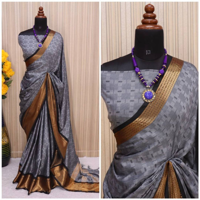 Beautiful Cotton Silk Saree with Blouse piece woven design-Purple