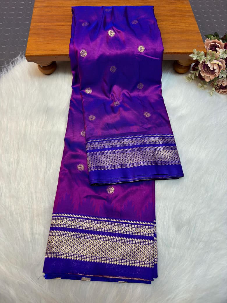 Purple saree with silver patterns-Shop premium Traditional Erkal Paithani Saree in pure silk with intricate buttis, rich Erkal pallu & contrast blouse. Perfect for weddings & festive wear.