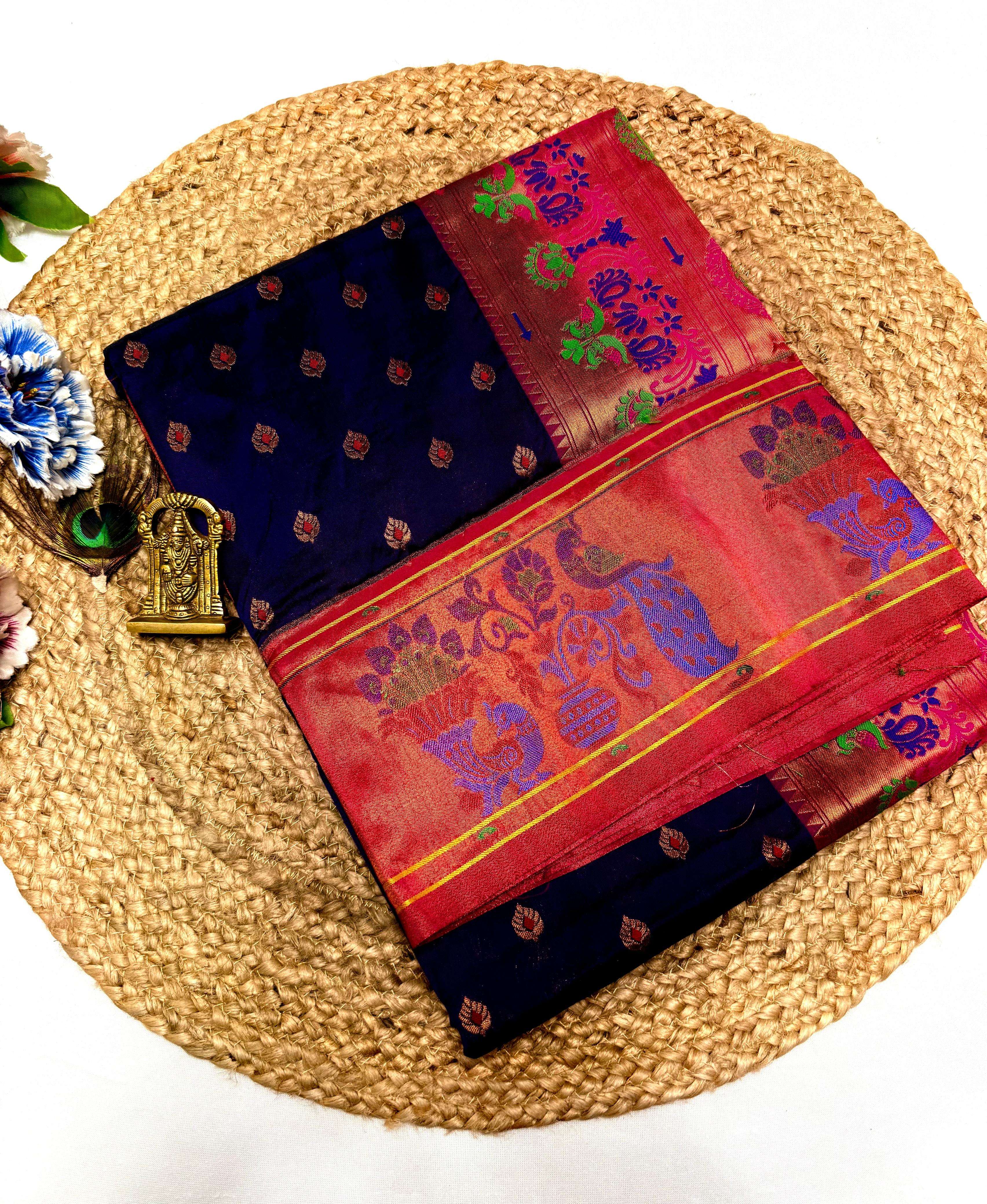 Handmade Gap Brocade Paithani Saree Brocade Blouse in Pure Tana Soft Silk.