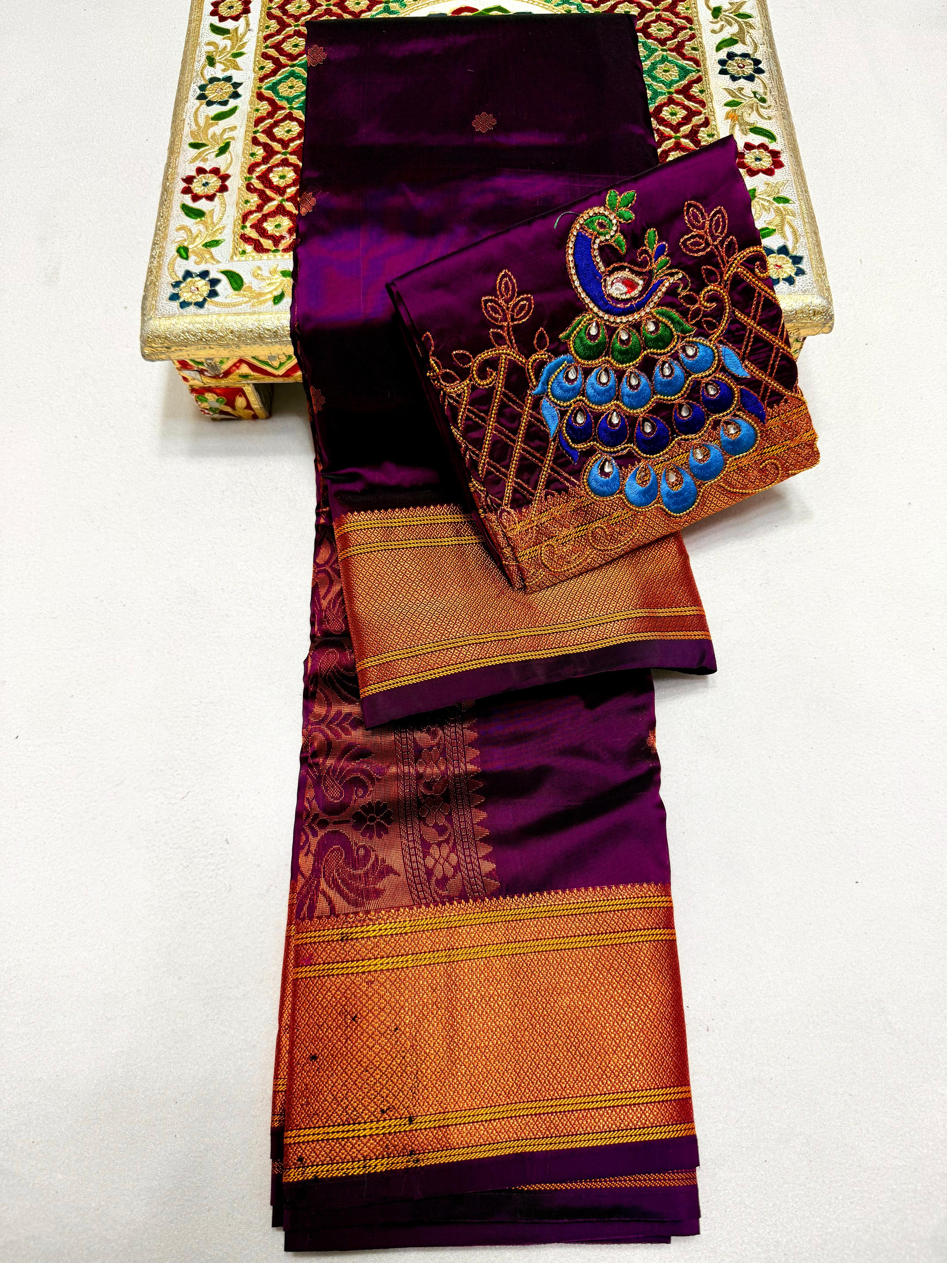 Tana Silk Premium Kalanjali Paithani Saree Kalanjali Buttis Handwork Embroidery Blouse Piece.