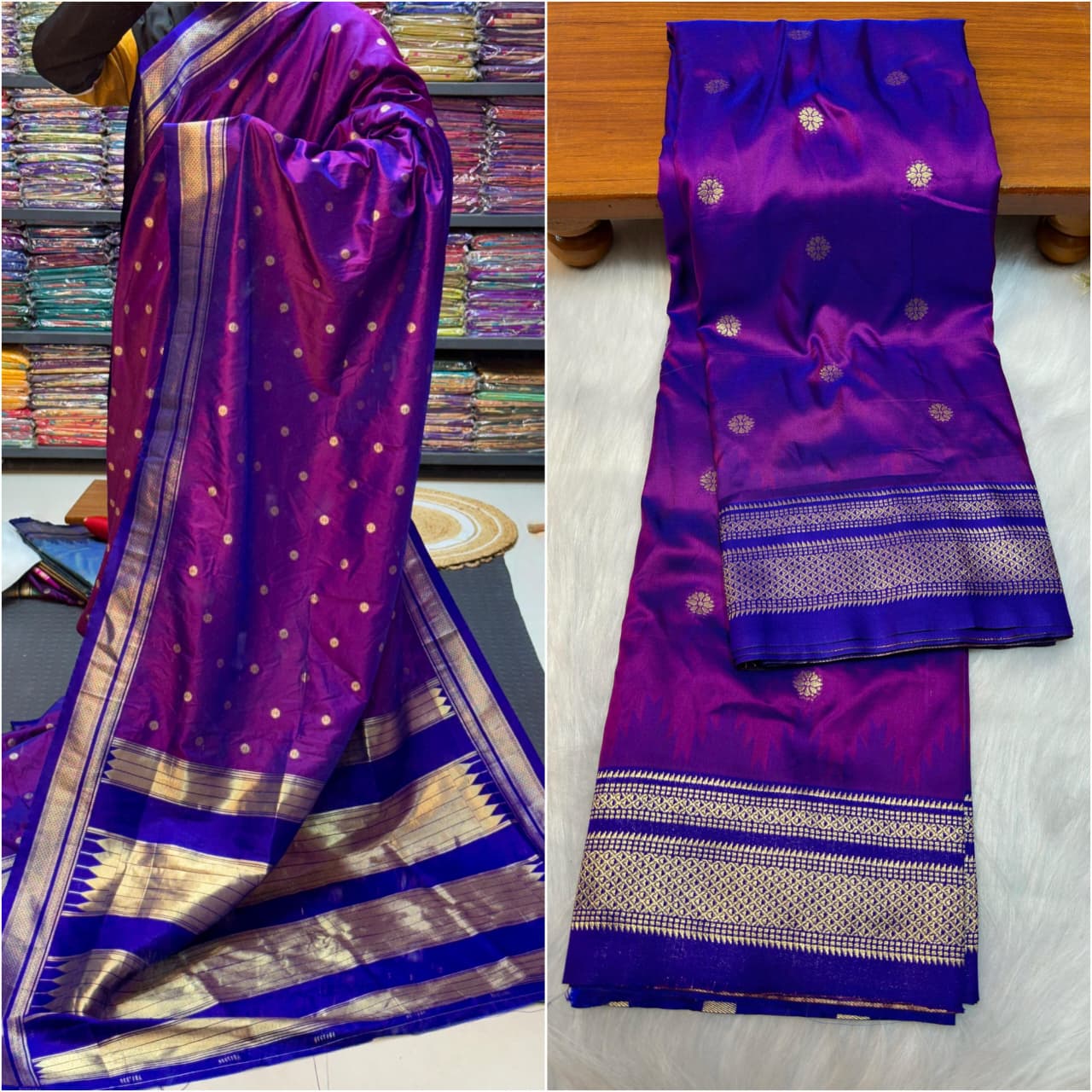 Shop premium Traditional Erkal Paithani Saree in pure silk with intricate buttis, rich Erkal pallu & contrast blouse. Perfect for weddings & festive wear.
