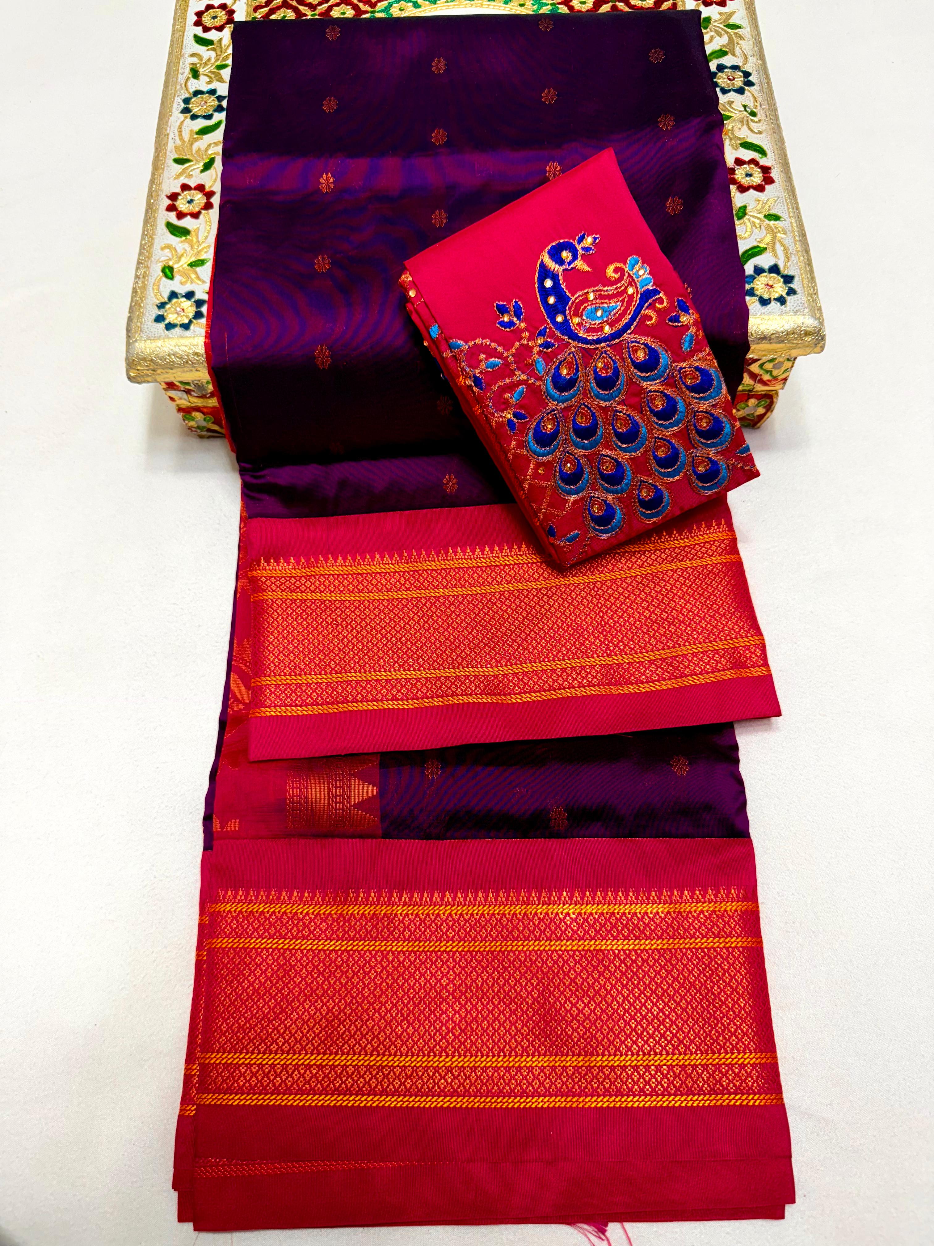 Design Maheshwari Silk PAithani Saree with Aari Work Blouse