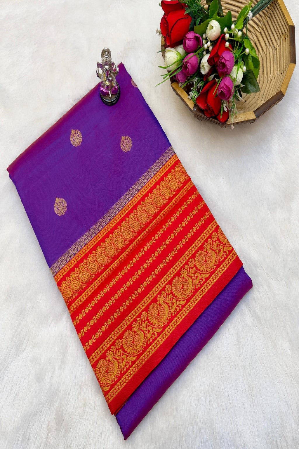 Shop Rajashri Kanjivaram Paithani Saree online at best price. Premium Katan silk feel with zari butti and Meena work, ideal for weddings, festivals, and traditional occasions.