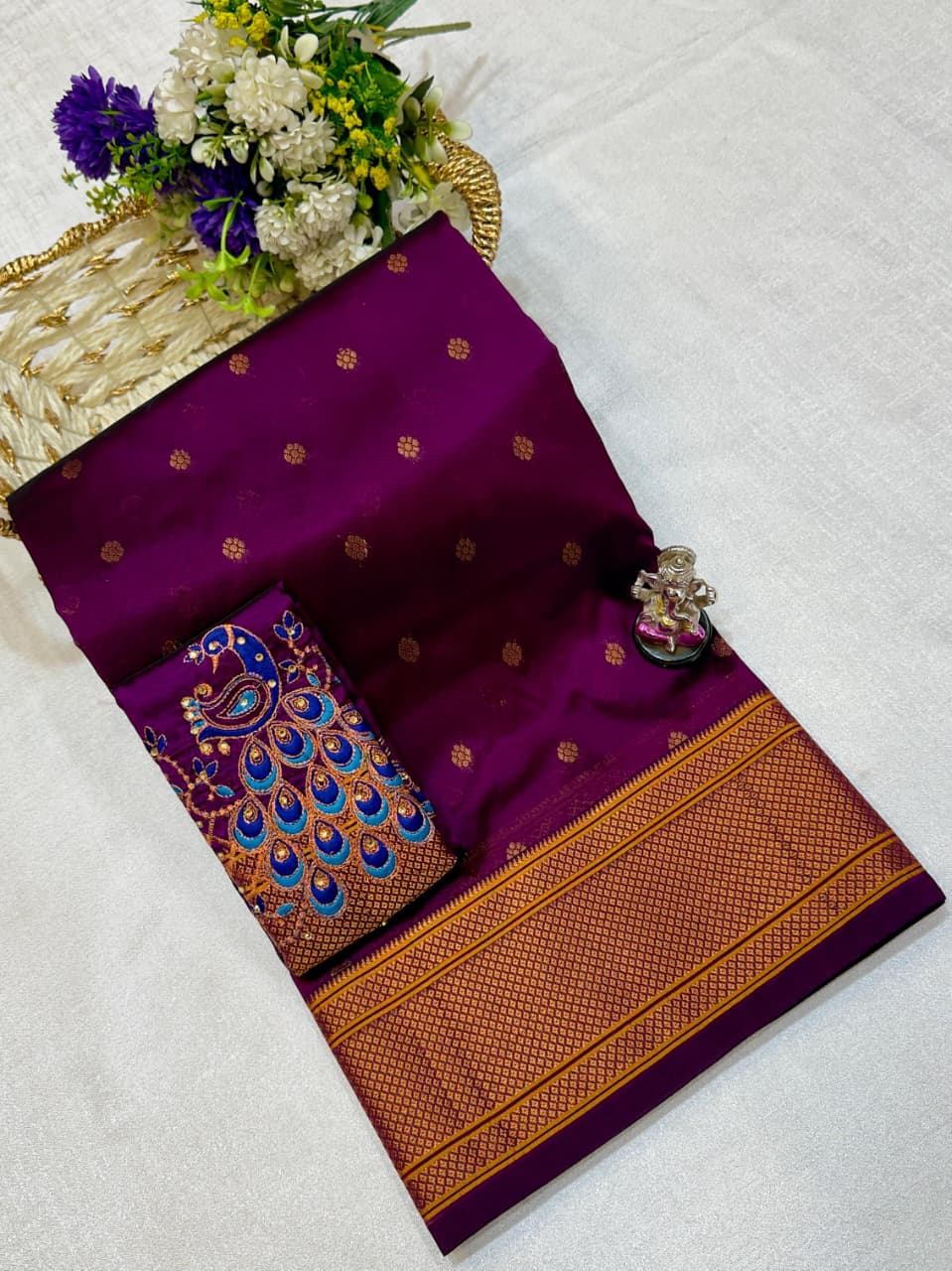 The beautiful traditional Paithani pallu enhances its royal appeal, while the exclusive designer running blouse piece completes the look. Perfect for weddings, festive celebrations, cultural events, and special occasions.