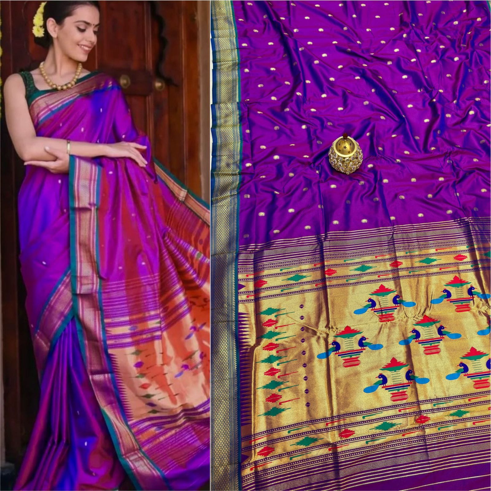 Premium Traditional Yeola Double Pallu Paithani Silk Saree – Pure Soft Silk
