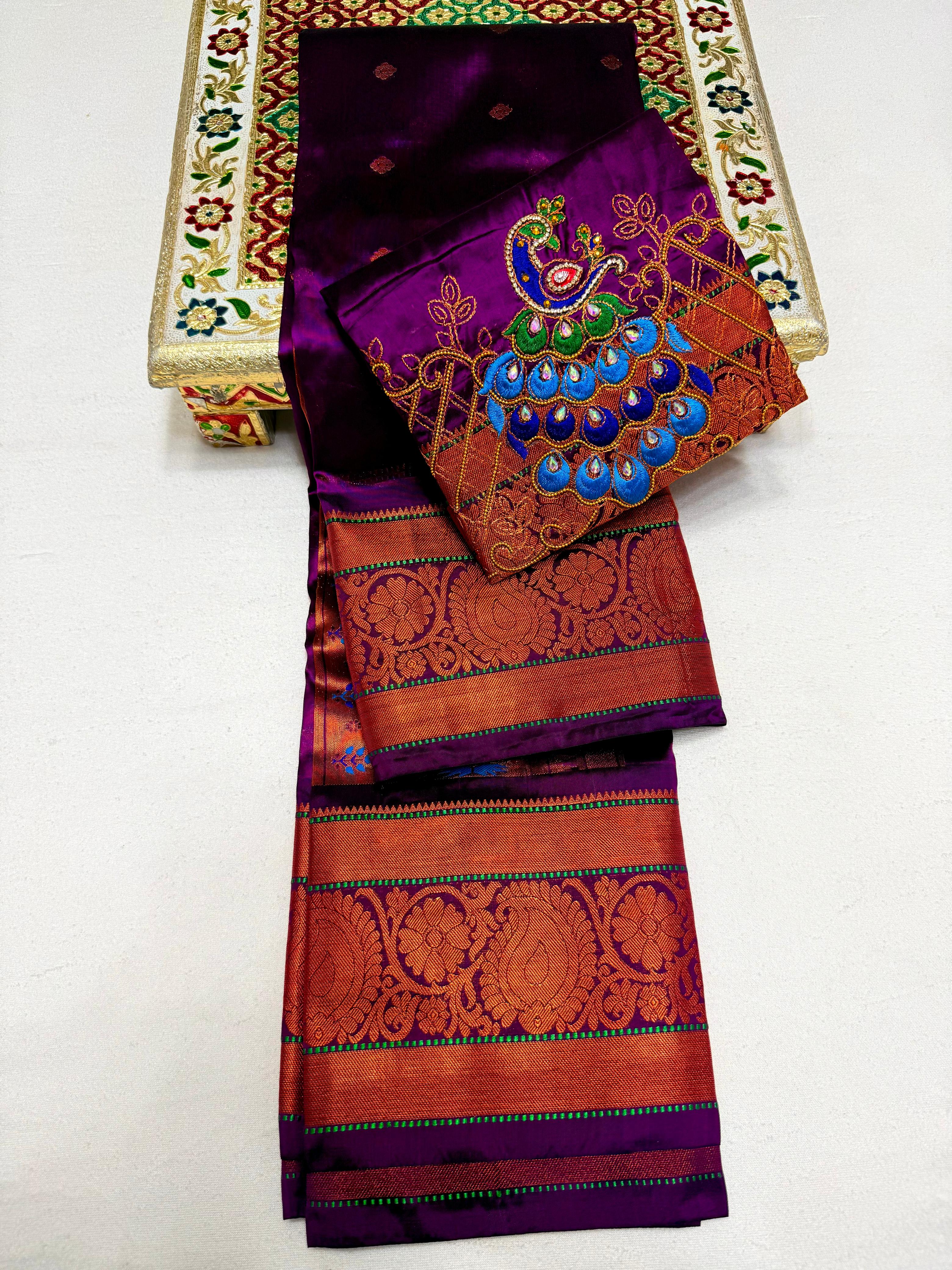 Exquisite Vajrakala Kanjivaram Paithani Saree in Tana Soft Silk with Rich Peacock Pallu & Handmade Embroidery Blouse