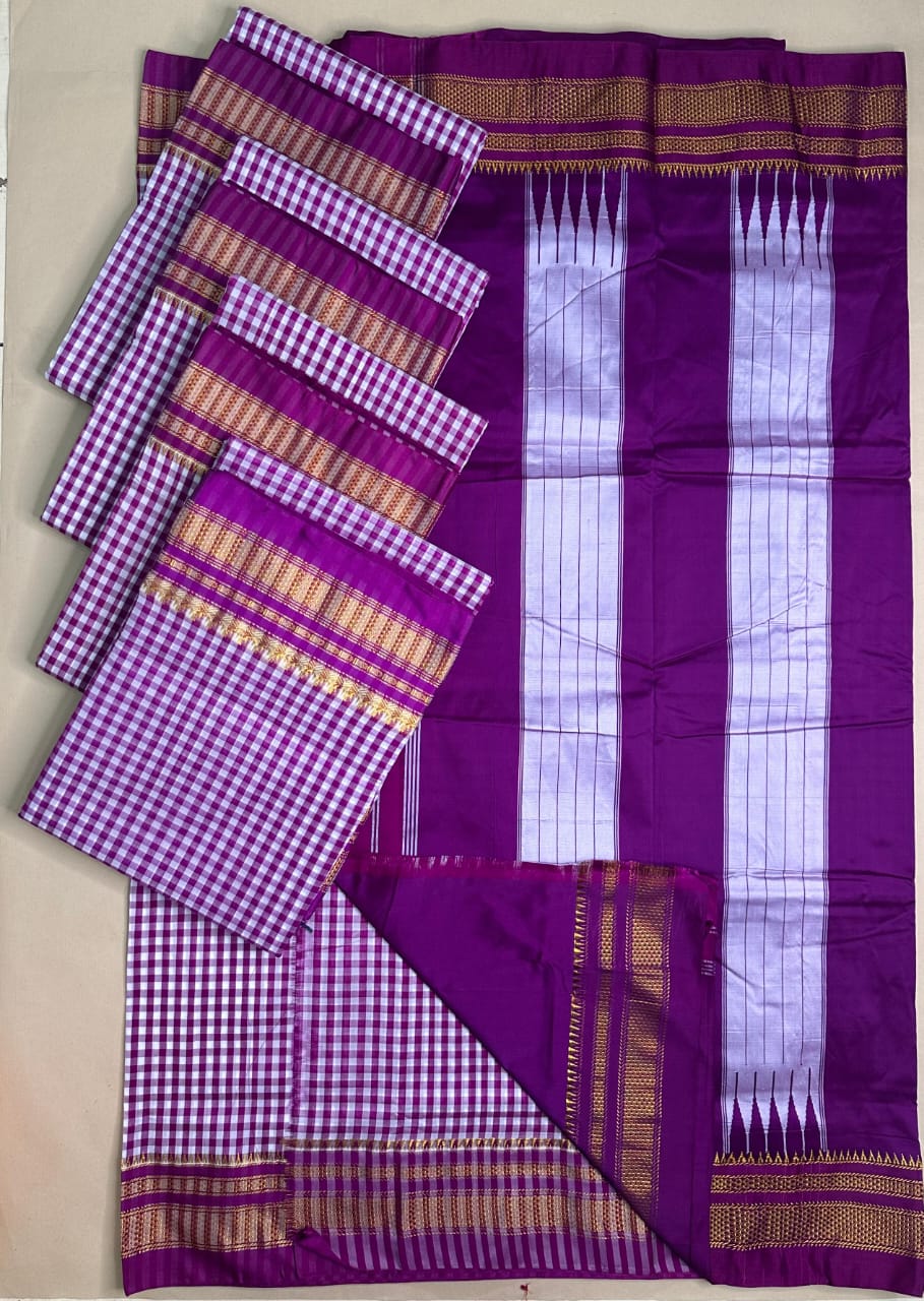Elegant ILKAL Tana Silk Tope Pallu Saree in Masrise Cotton Silk with Contrast Blouse