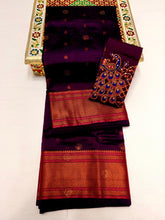 Load image into Gallery viewer, Maharani Paithani in Premium Tana Shiny Soft Silk  with Embroidered Blouse Navy Purple