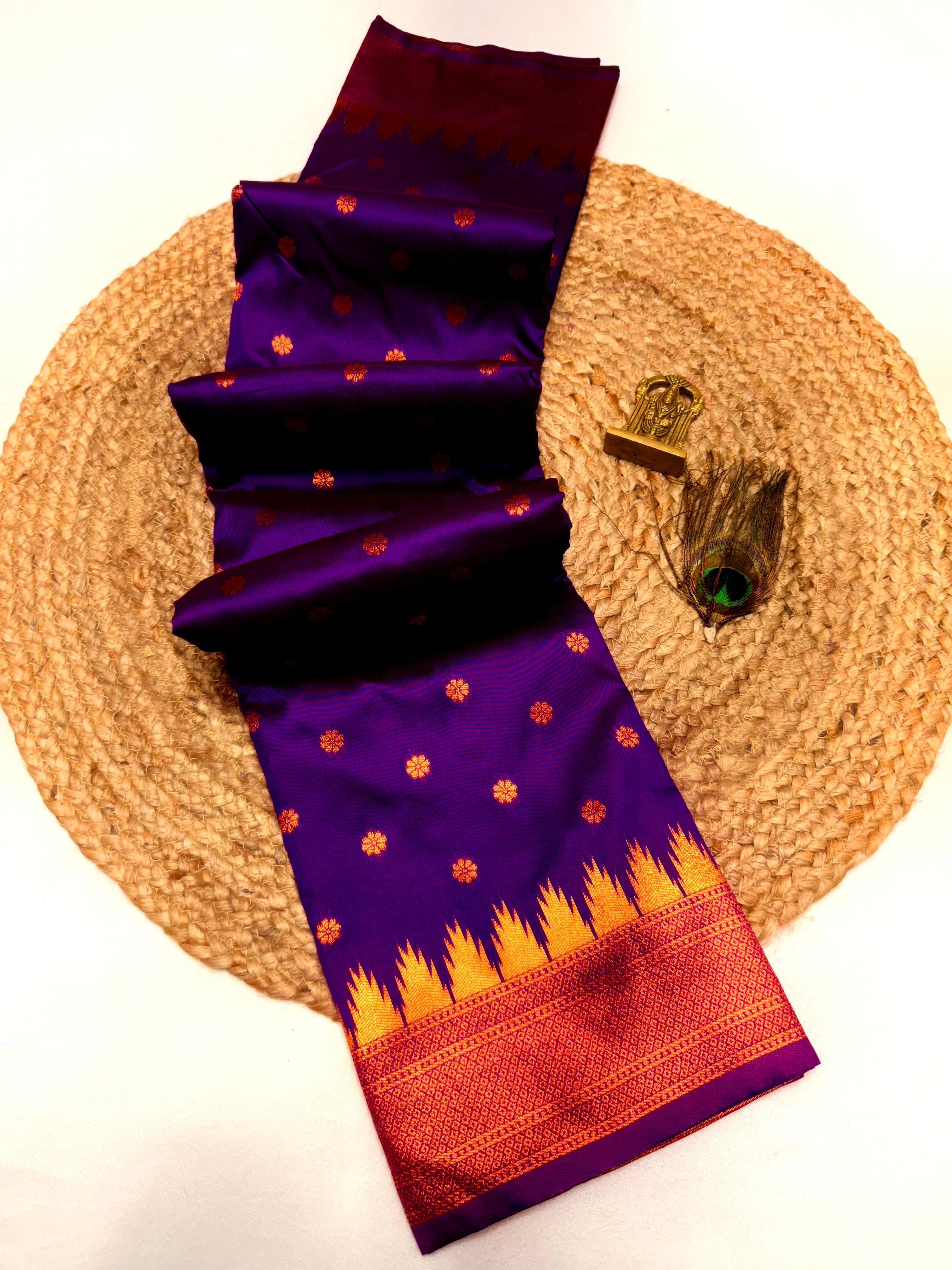 Women's Unique Kalanjali Maharani Paithani in Silk All Over Butti Rich Pallu with Running Blouse