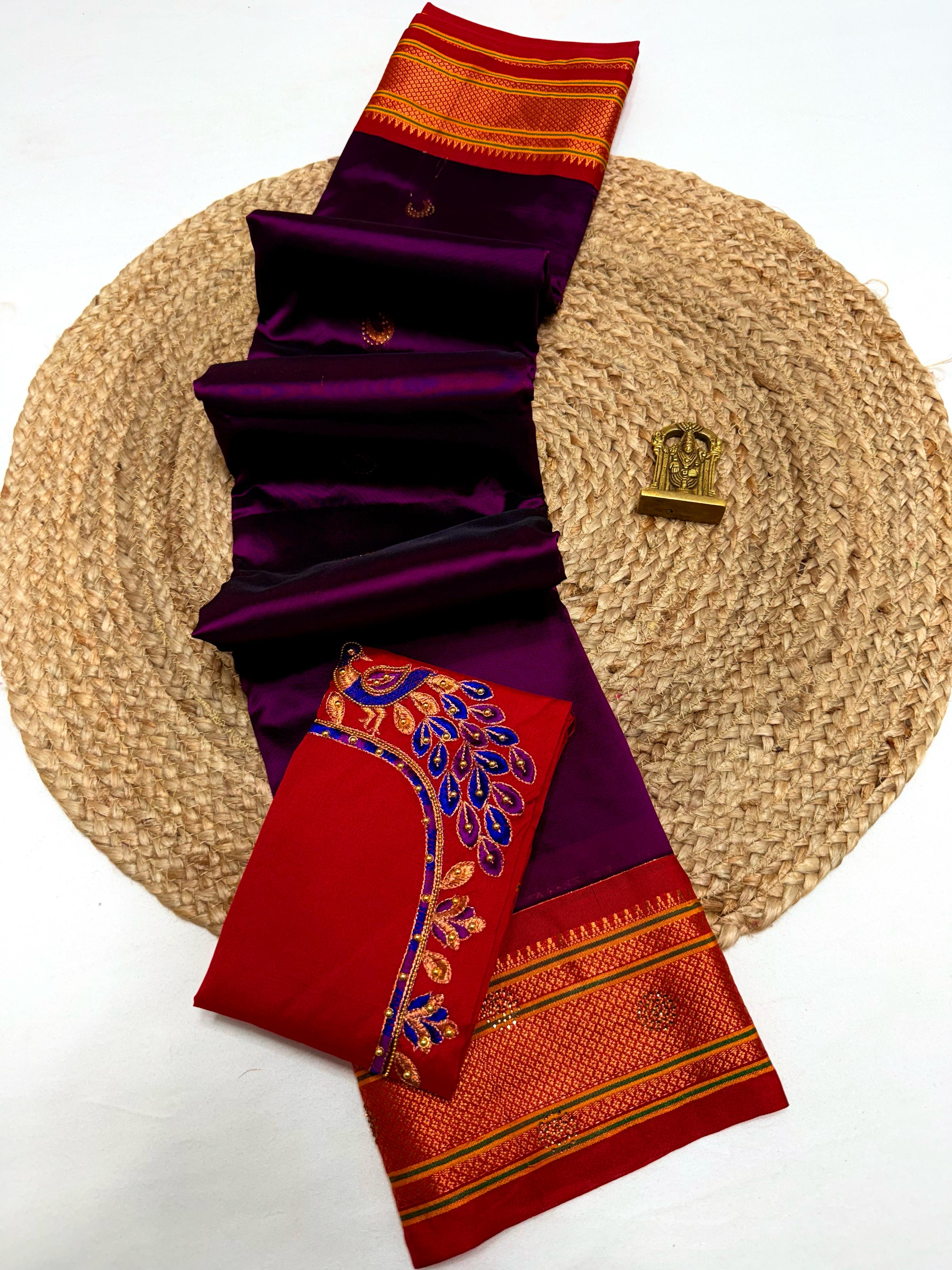 Women's Chandrakor Kadiyal Paithani in Tana Soft Silk Siroski Chandra Butti with Hannwork embroidery Blouse Piece-1