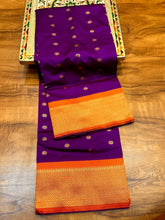 Load image into Gallery viewer, Traditional Kadiyal Paithani Saree,  Pallu Meena Butti with Contrast Running Blouse Purple