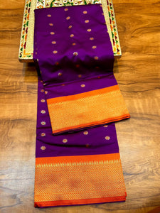 Traditional Kadiyal Paithani Saree,  Pallu Meena Butti with Contrast Running Blouse Purple