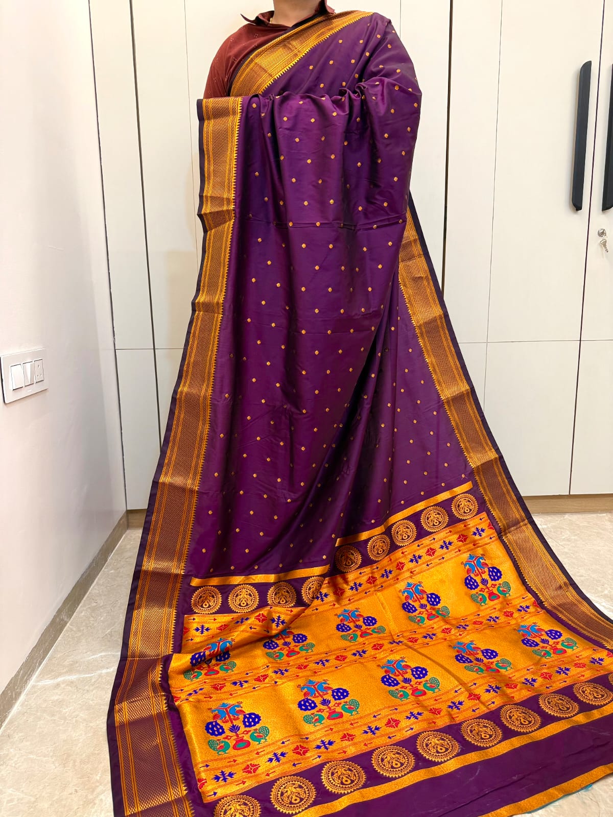 Experience timeless elegance with our New Kalanjali Paithani Saree, crafted from Premium Soft Silk and adorned with rich Zari Weaving.