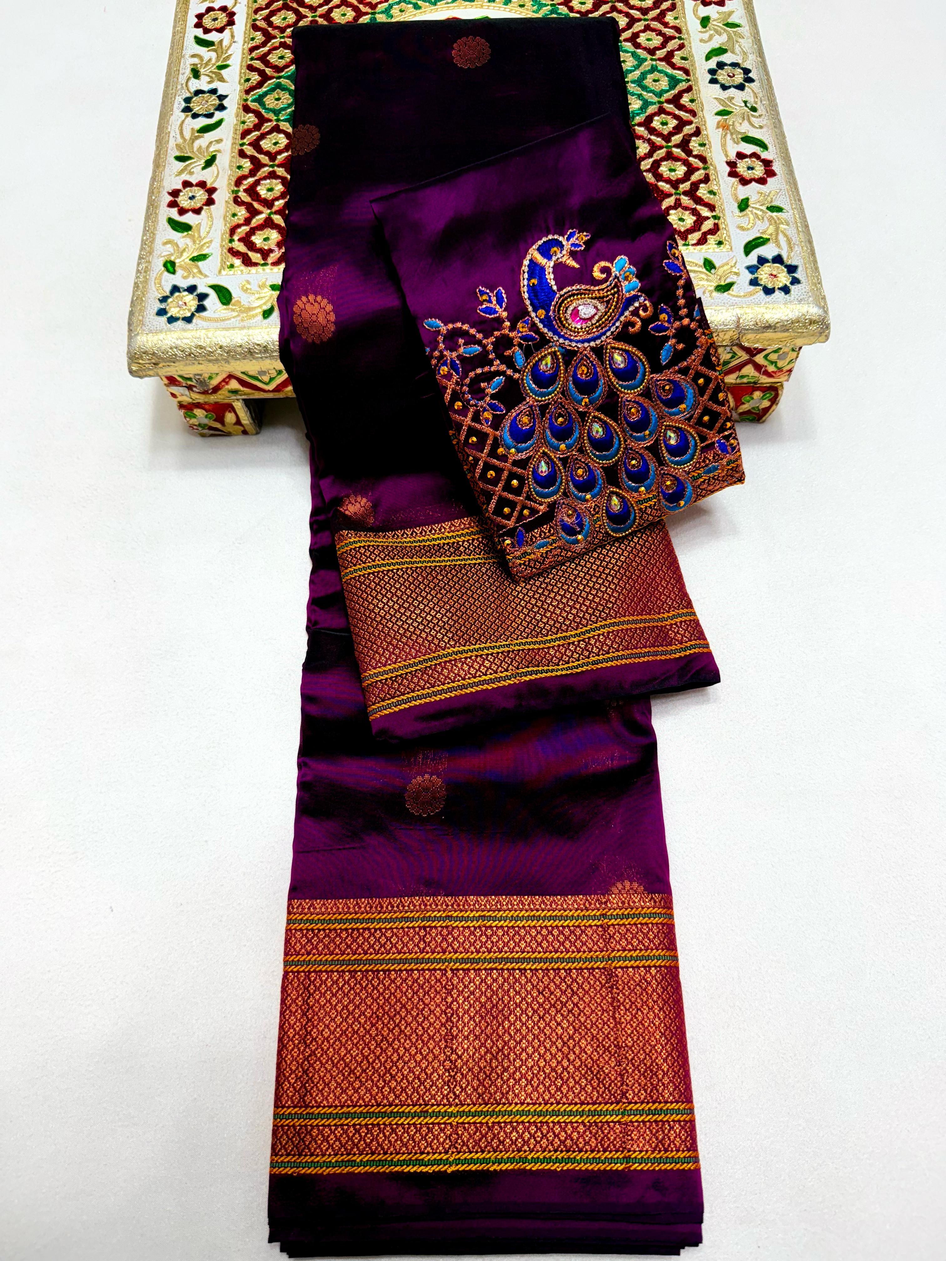 Tana Silk Premium Kalanjali Paithani Saree Kalanjali Buttis Handwork Embroidery Blouse Piece Specially for Wedding Season.