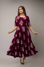 Load image into Gallery viewer, Attractive Rayon Printed Anarkali Kurta For Women in purple and blue