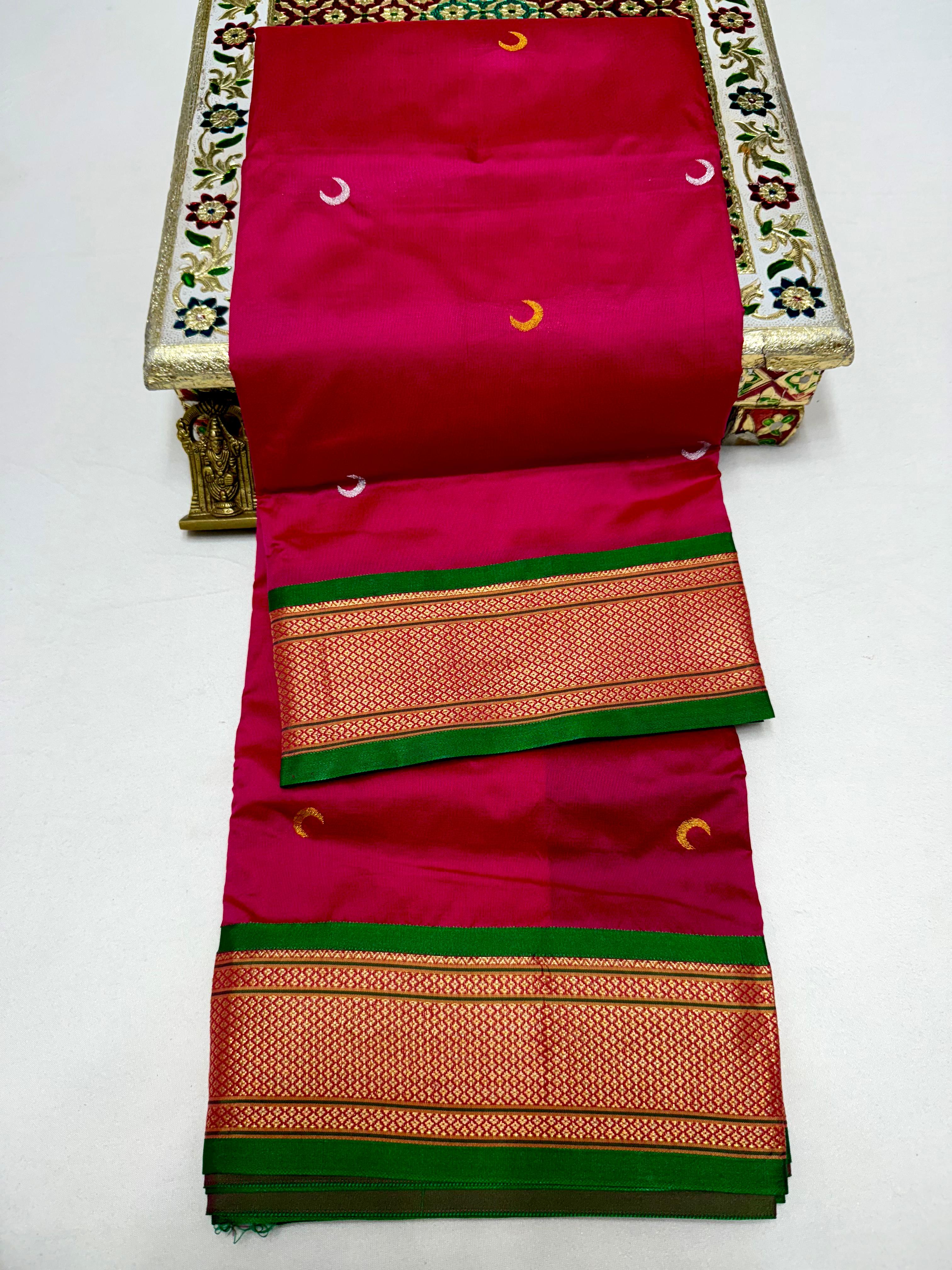 Premium Chandrakor Kadiyal Paithani in Tana Soft Silk chandrakor Buttis Rich Pallu with Contrast Blouse