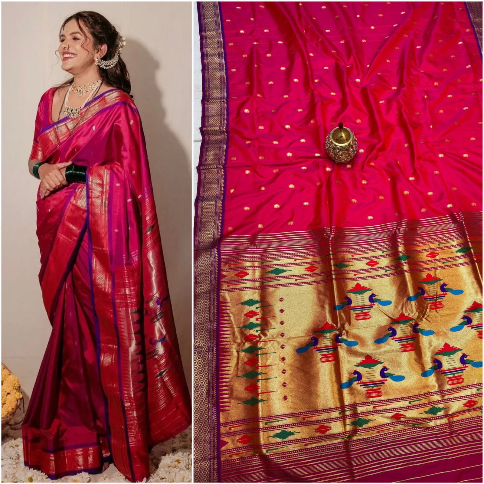 Premium Traditional Yeola Double Pallu Paithani Silk Saree – Pure Soft Silk