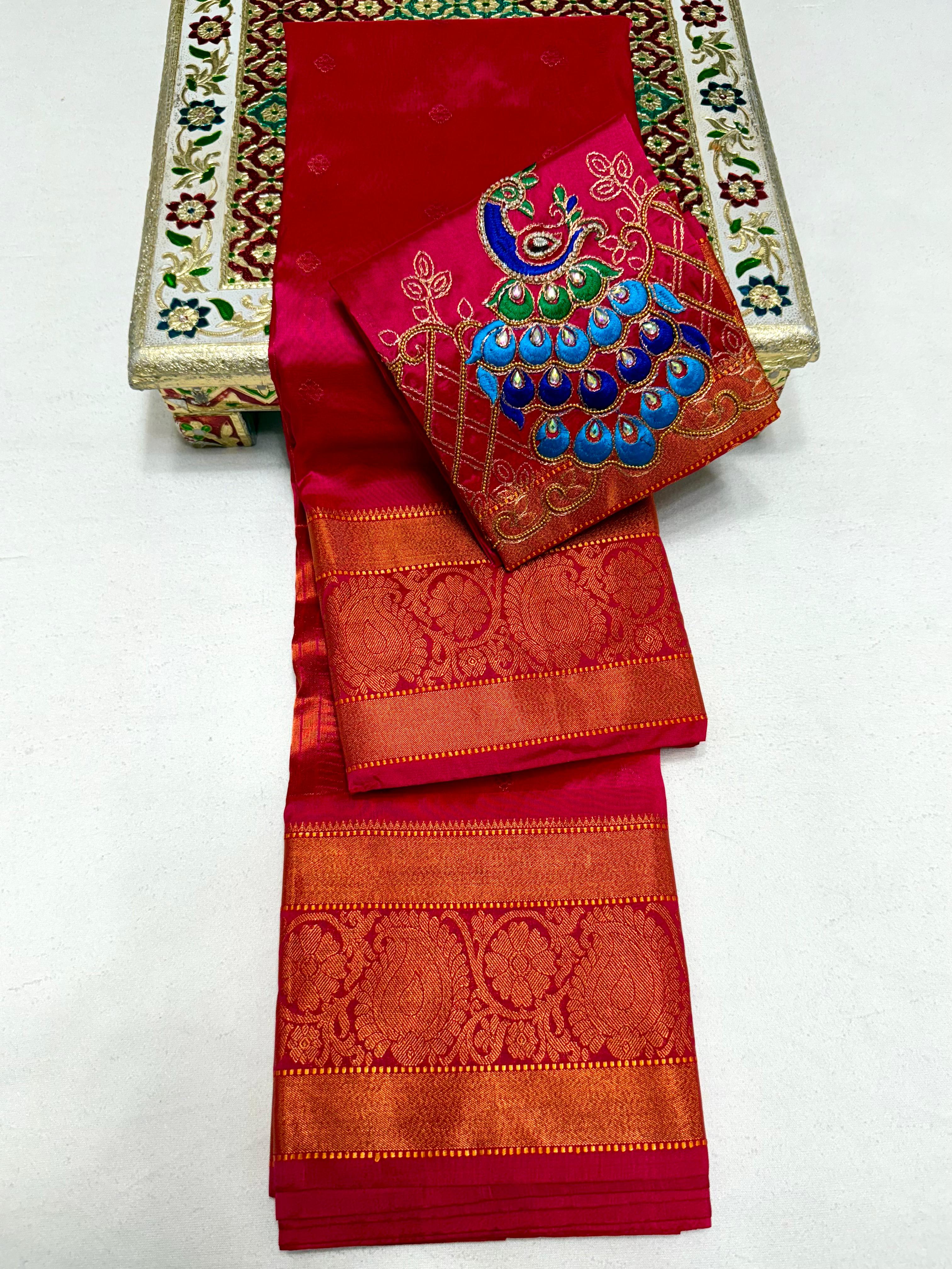 Exquisite Vajrakala Kanjivaram Paithani Saree in Tana Soft Silk with Rich Peacock Pallu & Handmade Embroidery Blouse