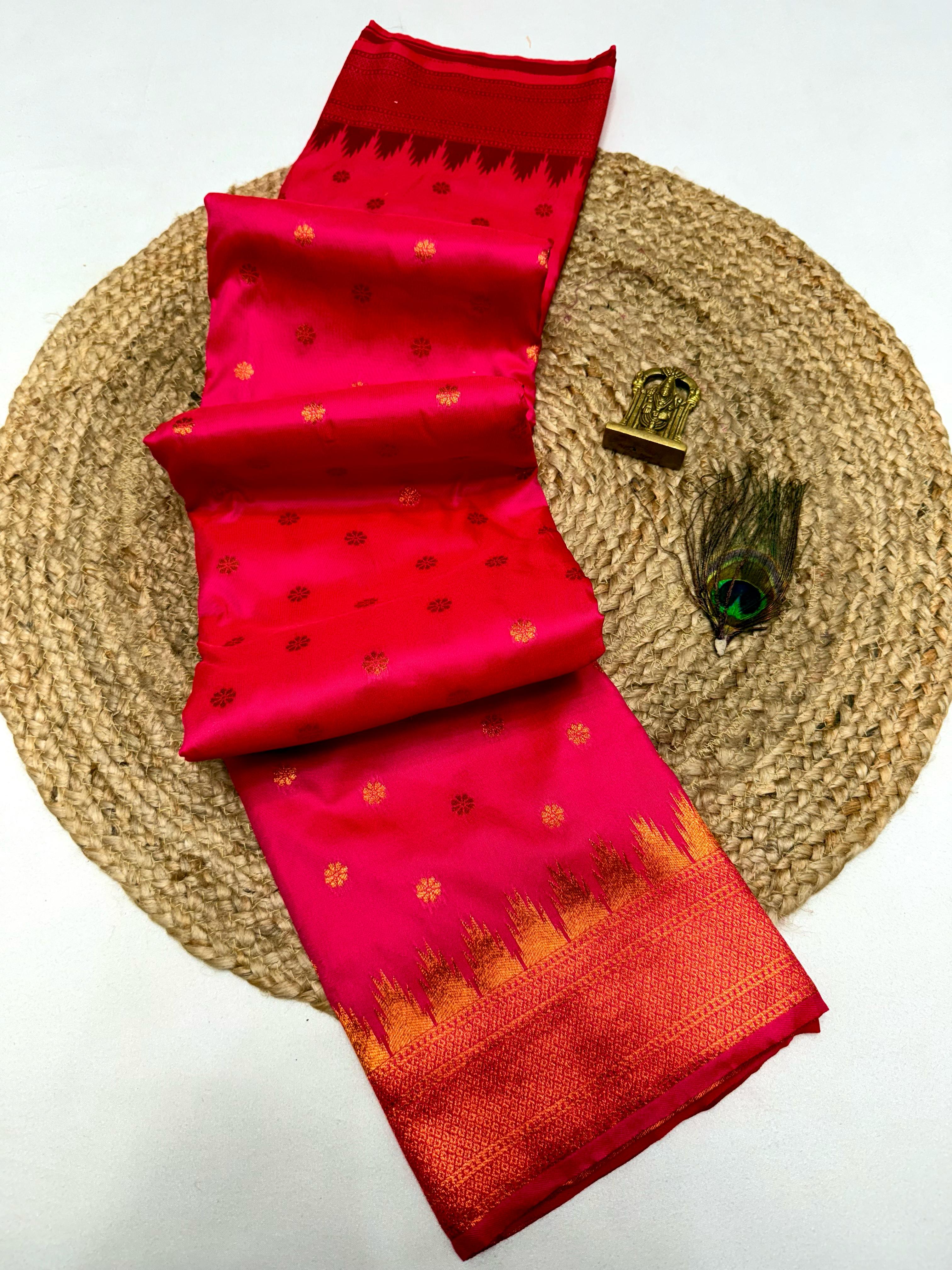 Women's Unique Kalanjali Maharani Paithani in Silk All Over Butti Rich Pallu with Running Blouse