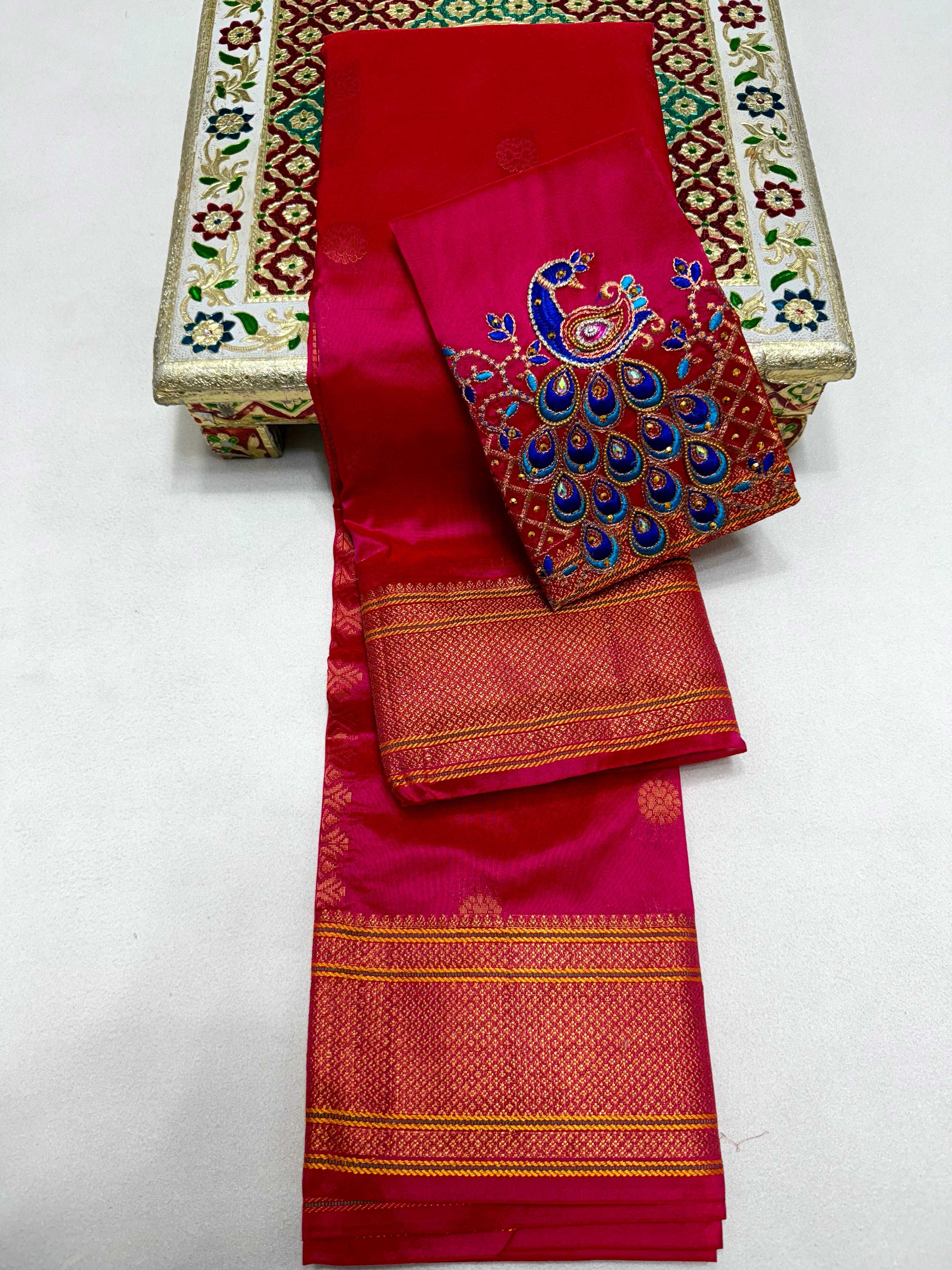 Tana Silk Premium Kalanjali Paithani Saree Kalanjali Buttis Handwork Embroidery Blouse Piece Specially for Wedding Season.