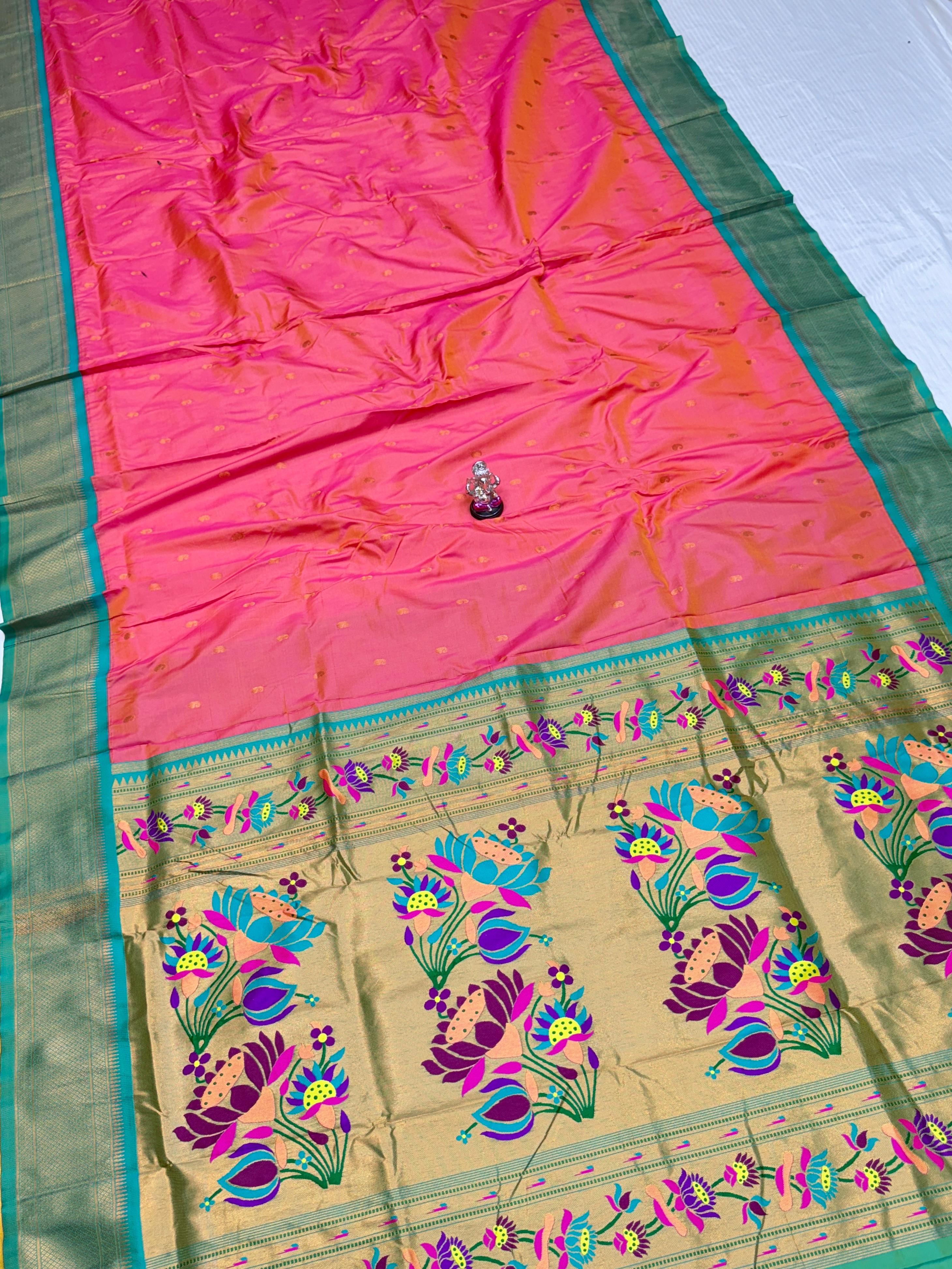 Premium Shrija Kadiyal Paithani Silk Saree with all-over zari buttis, exclusive contrast blouse, and rich double borders — perfect for weddings, festivals & special occasions.