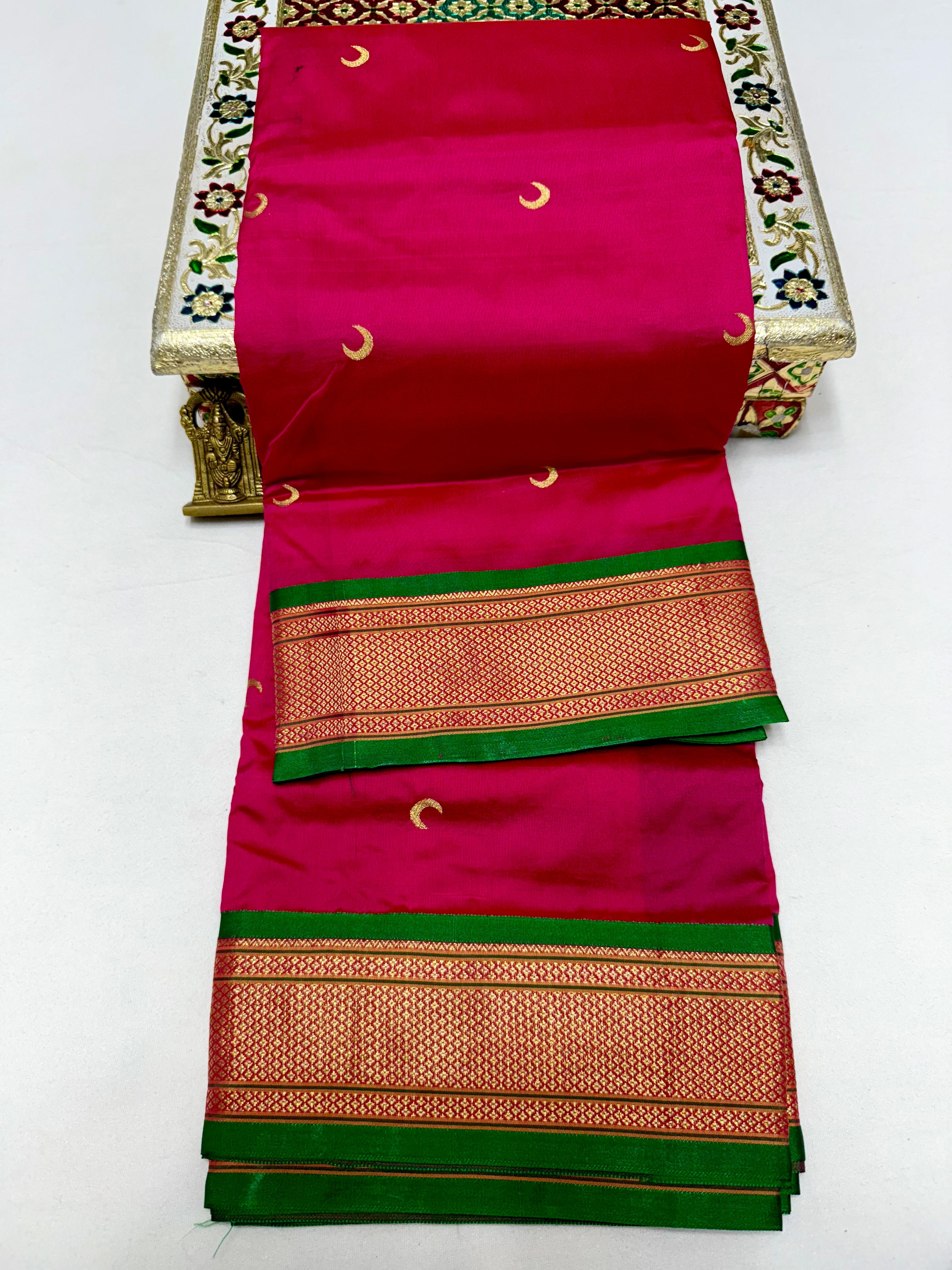 Premium Chandrakor Kadiyal Paithani in Tana Soft Silk chandrakor Buttis Rich Pallu with Contrast Blouse