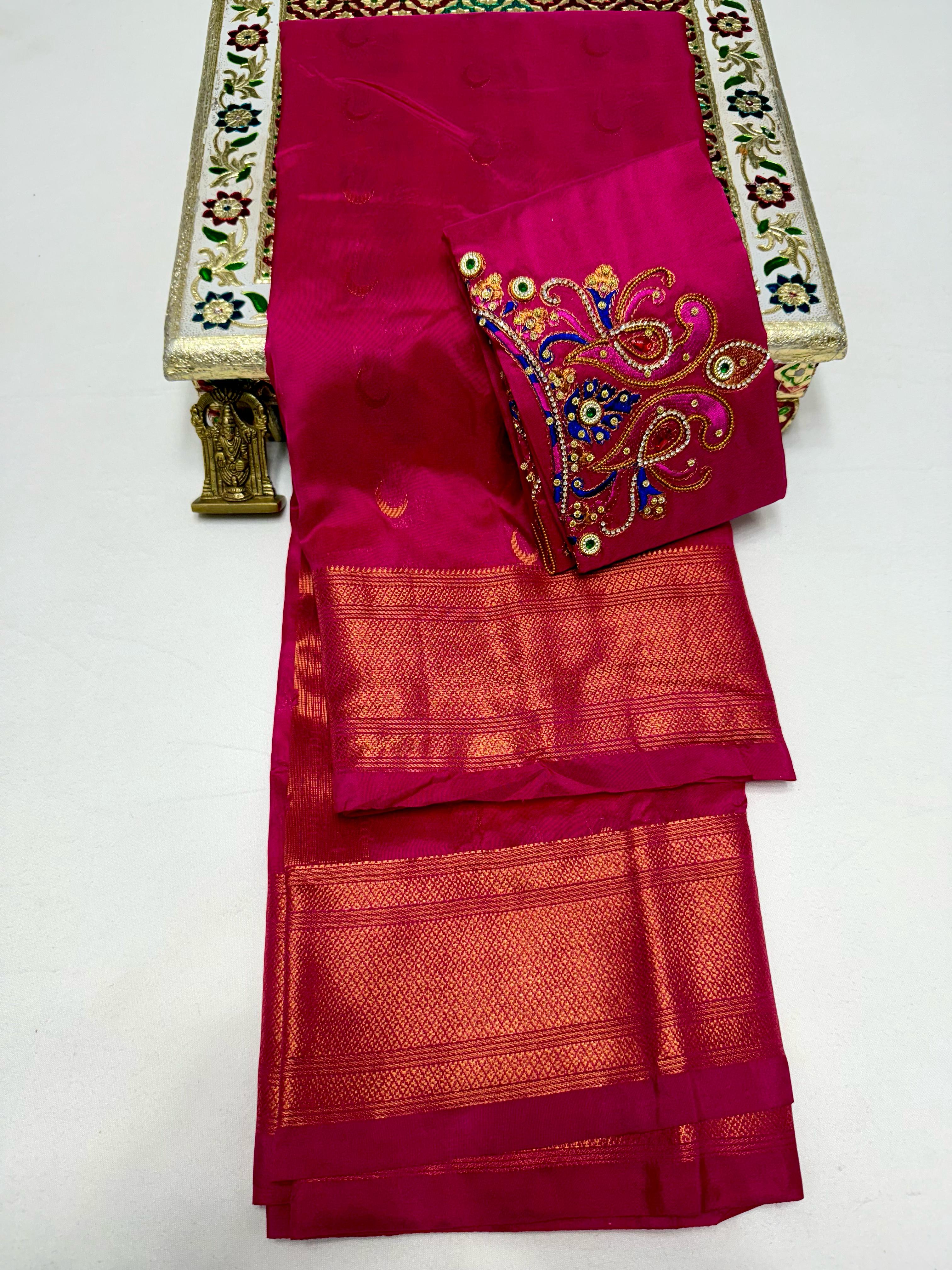 Chandrakor Kalanjali Paithani all Over Butti Rich Pallu with Aari work Blouse Piece.