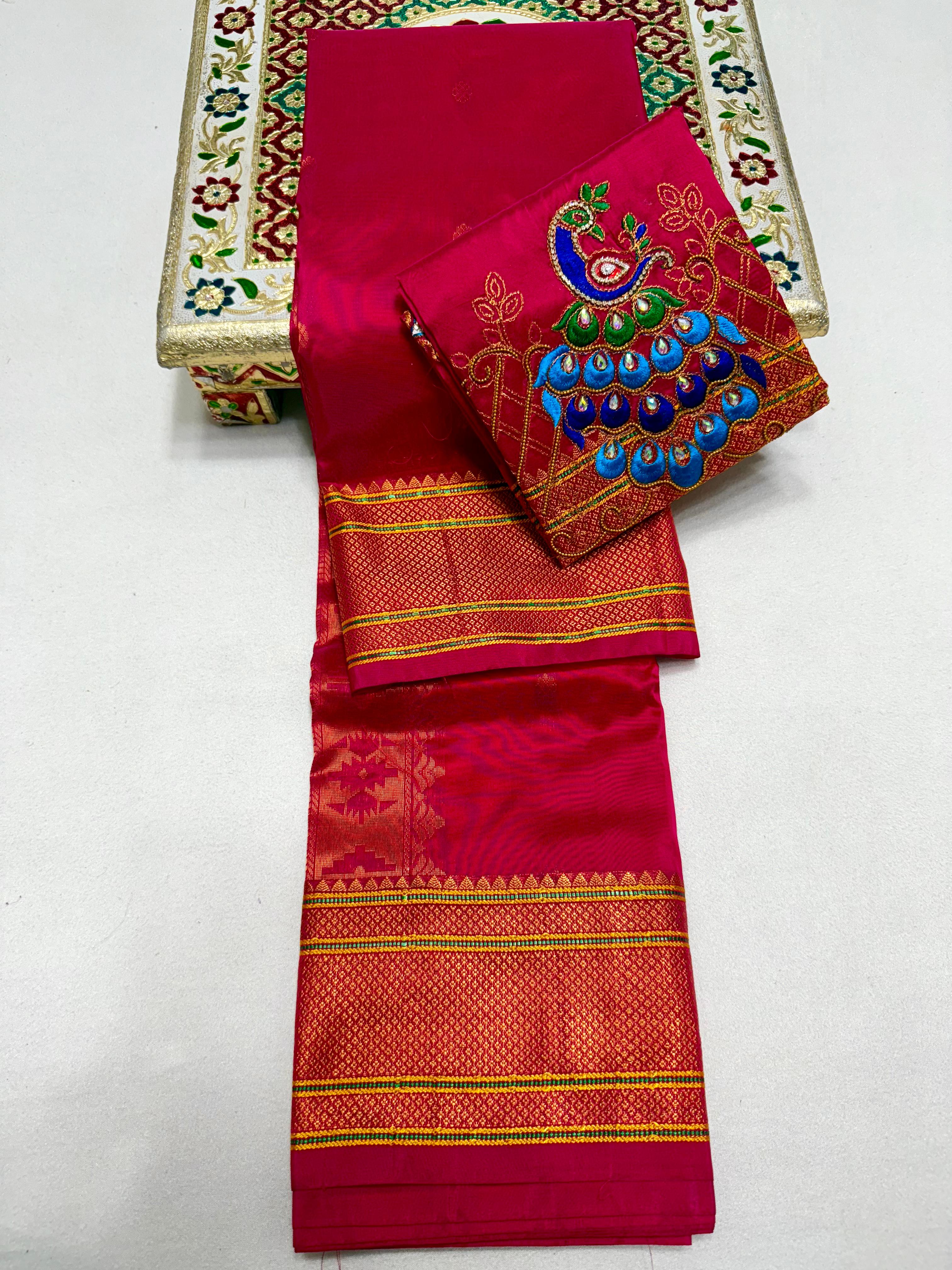 Mansi Kalanjali Paithani Saree Soft Tana Silk Saree with Shoulder Buttis & Handmade Aariwork Blouse