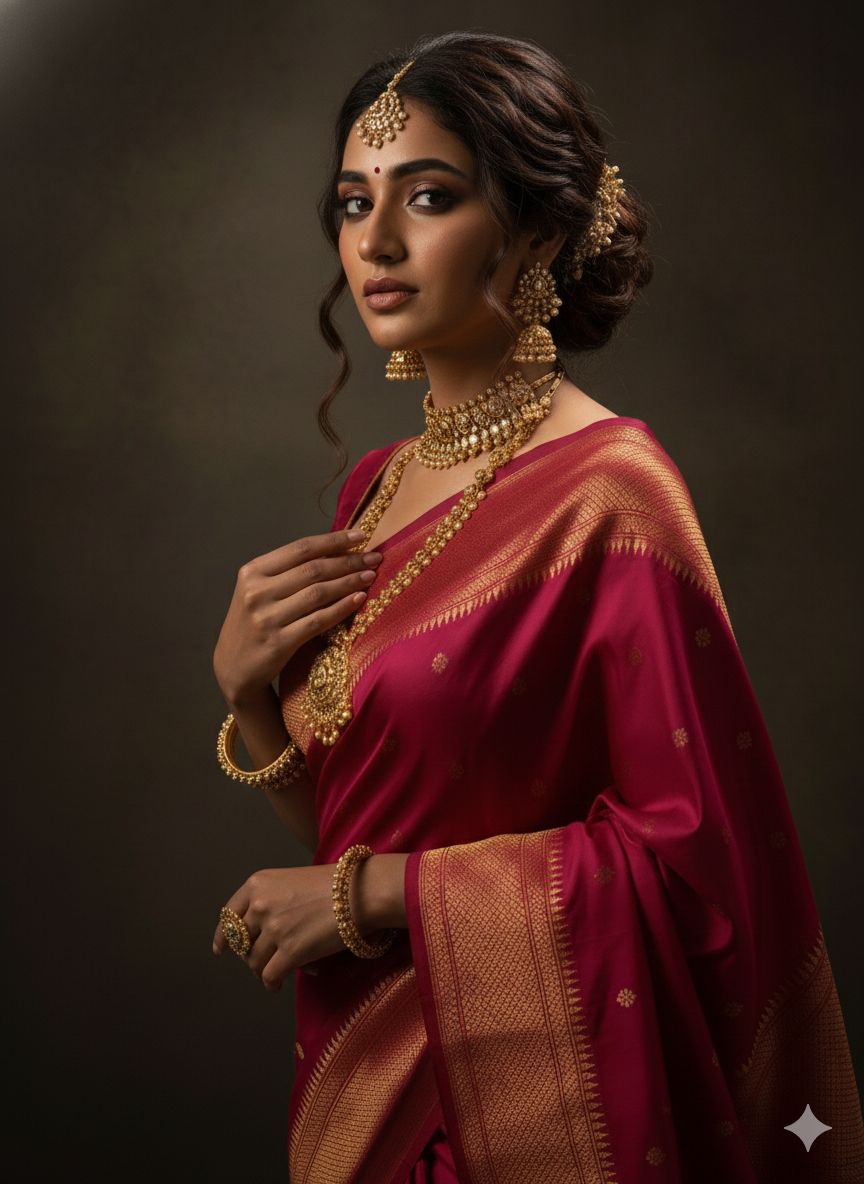 Traditional Tana Silk Kalanjali Paithani with rich Maharani pallu, crafted in premium pure soft silk. Featuring all-over Karnfuli butti, classic traditional border, and running blouse piece. A viral trending Paithani saree perfect for weddings, festivals, and special occasions.