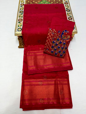 Maharani Paithani in Premium Tana Shiny Soft Silk  with Embroidered Blouse Red