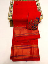 Load image into Gallery viewer, Maharani Paithani in Premium Tana Shiny Soft Silk  with Embroidered Blouse Red