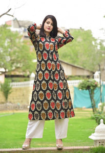 Elite Multicoloured Printed Cotton Women A-Line Kurti