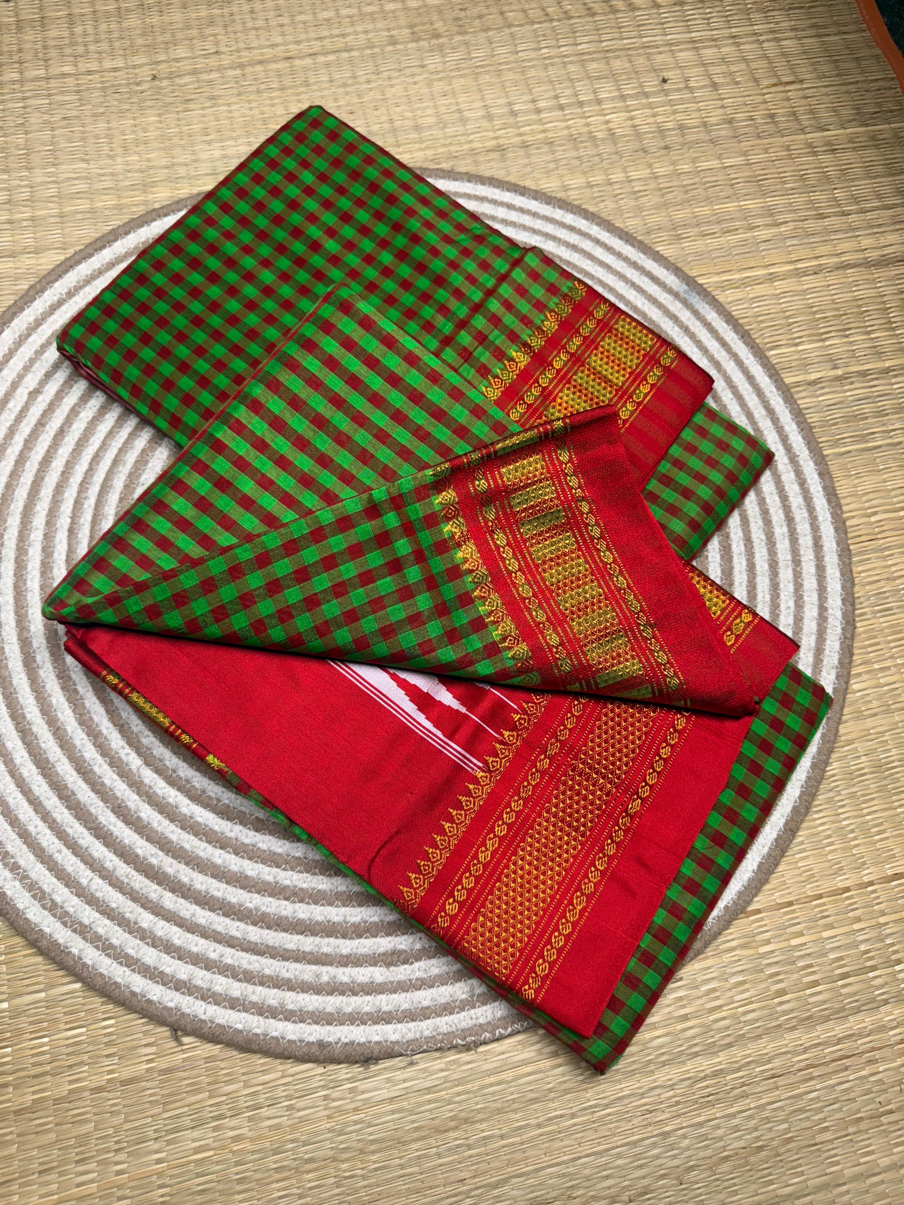 Elegant ILKAL Tana Silk Tope Pallu Saree in Masrise Cotton Silk with Contrast Blouse