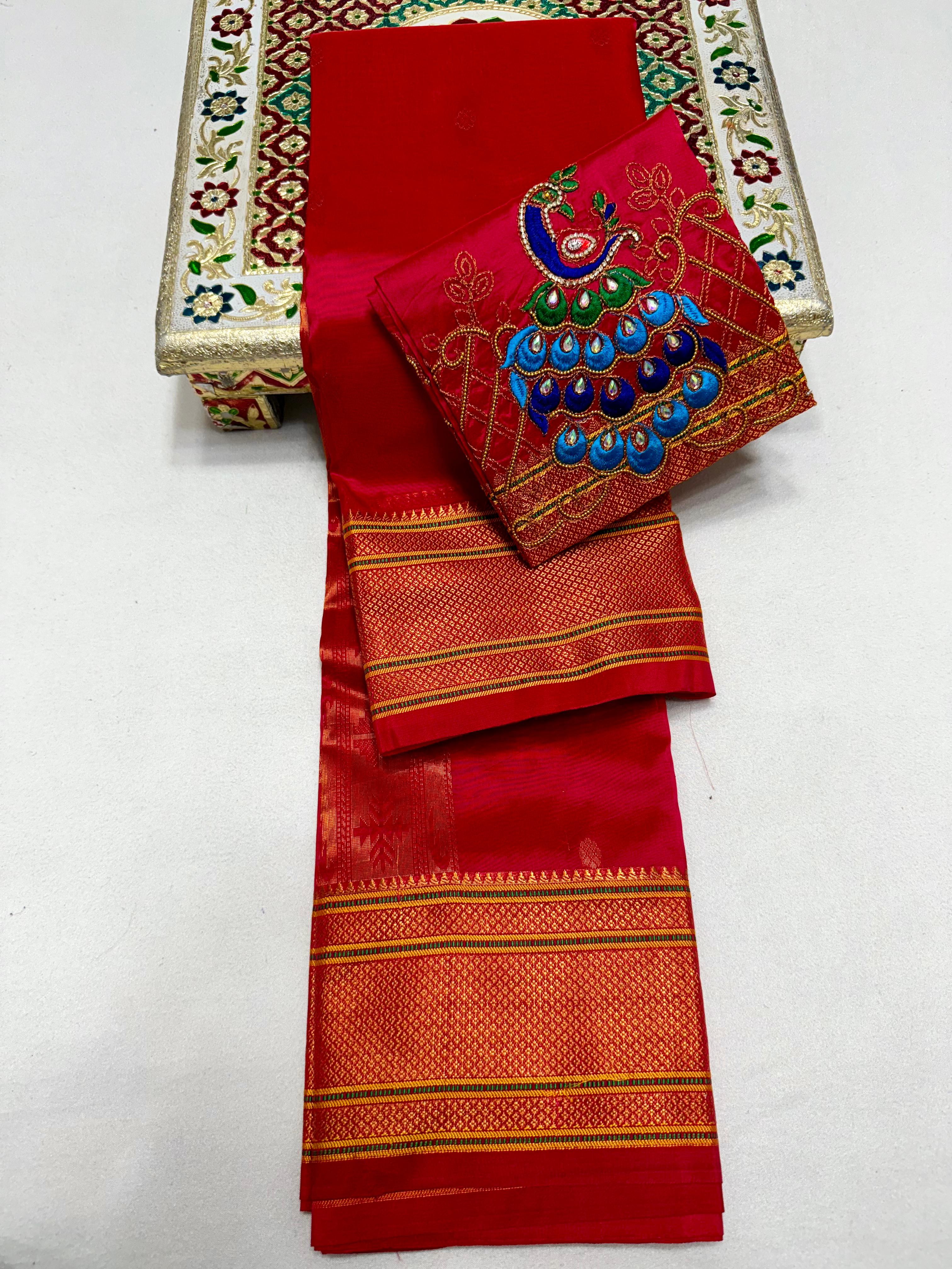 Tana Silk Premium Kalanjali Paithani Saree Kalanjali Buttis Handwork Embroidery Blouse Piece.