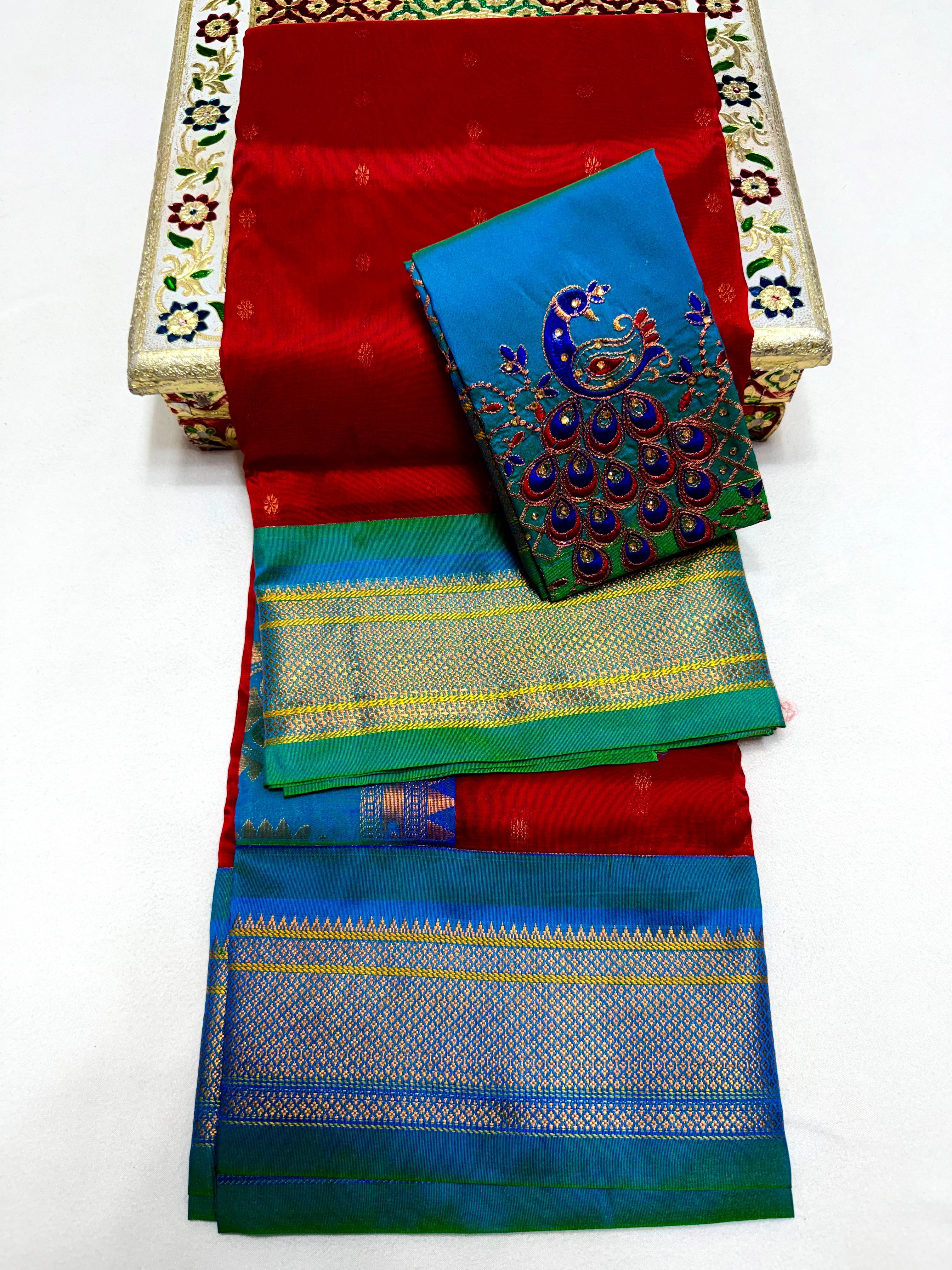 Design Maheshwari Silk PAithani Saree with Aari Work Blouse