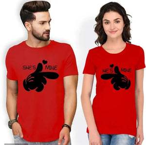 White Cotton Blend Round Neck Printed Couple T-Shirts for Men & Women