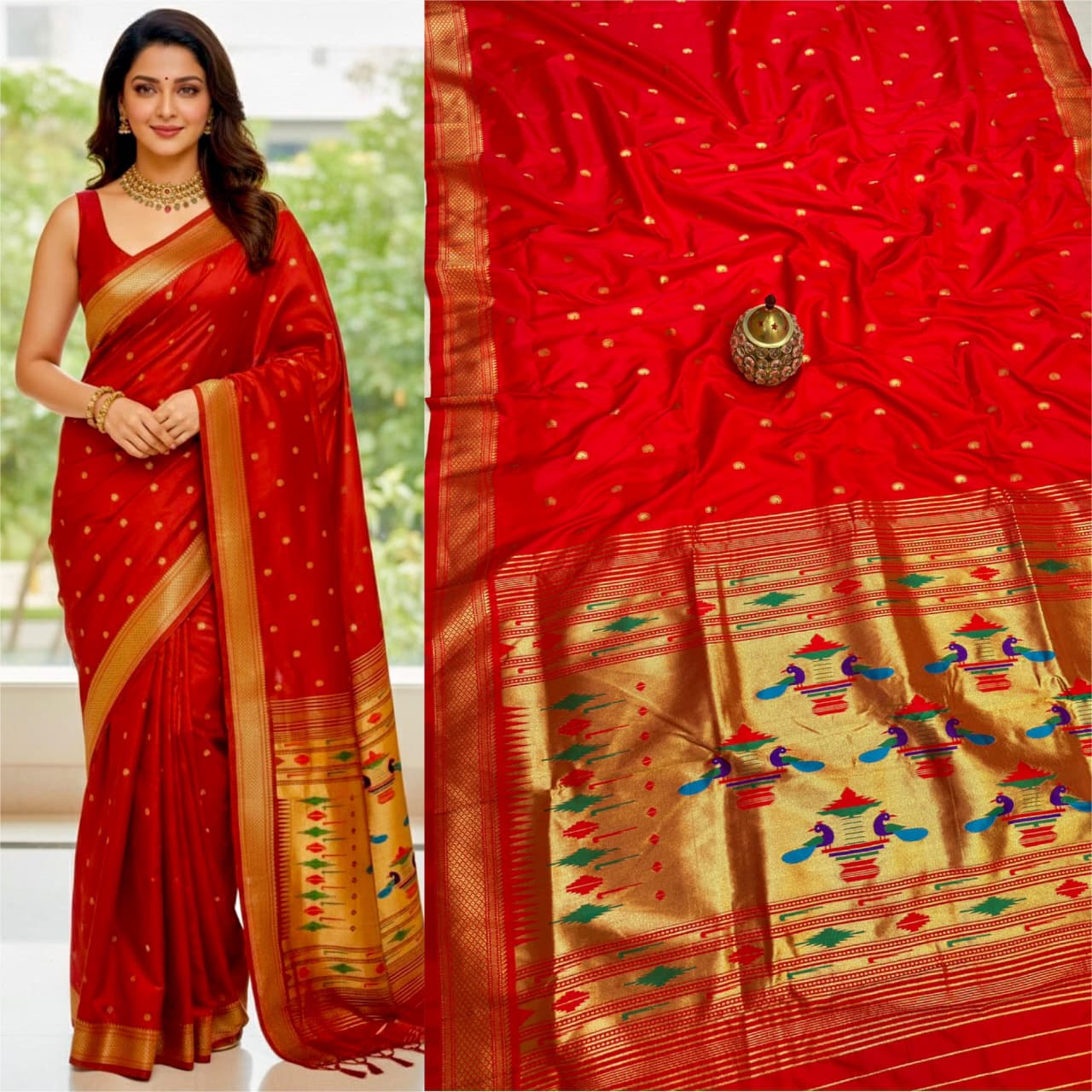Premium Traditional Yeola Double Pallu Paithani Silk Saree – Pure Soft Silk