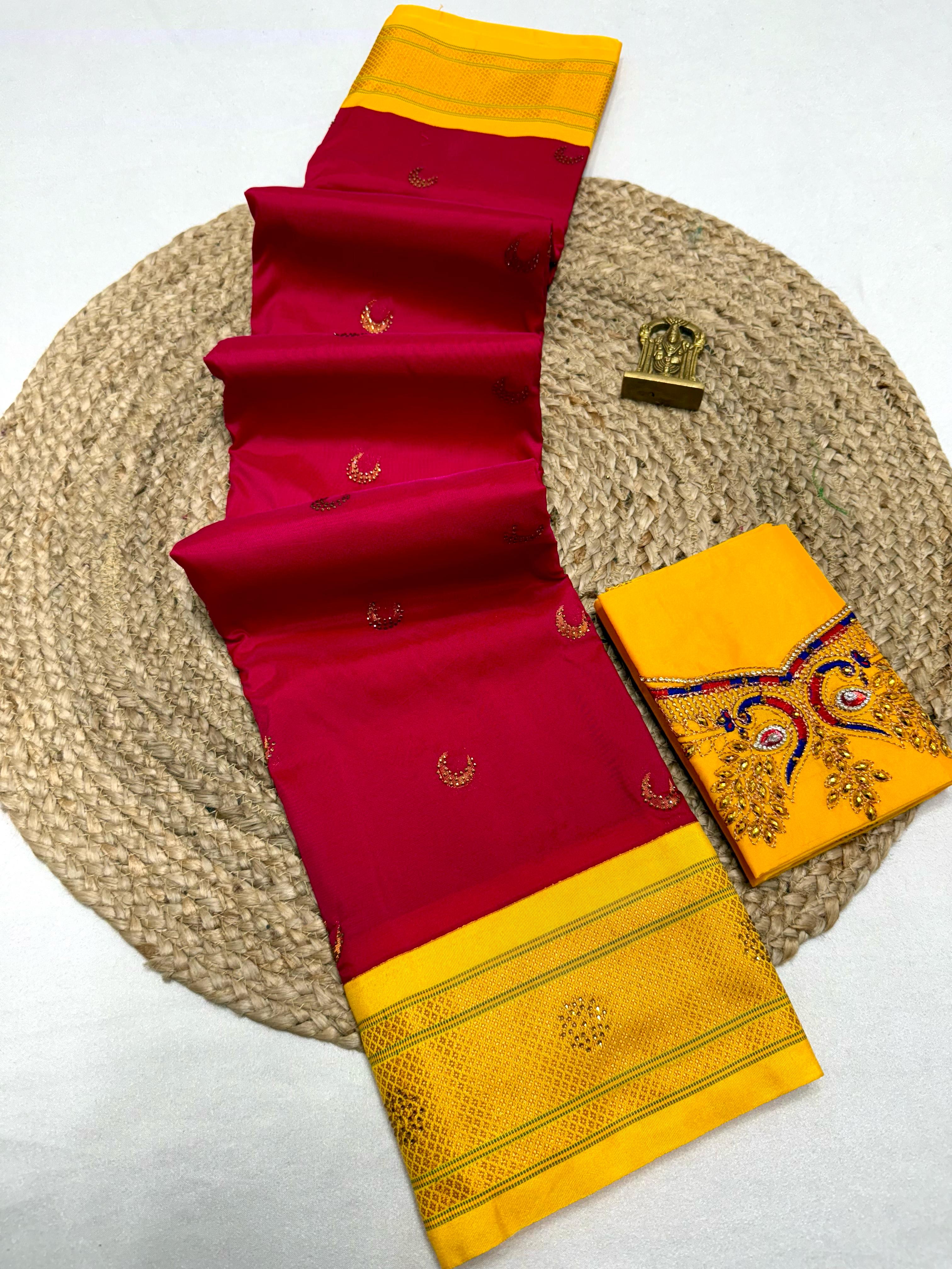 Krushnai Chandrakala Paithani Buttol Allover with Hand Work Embroidery Blouse in Tana Soft Silk