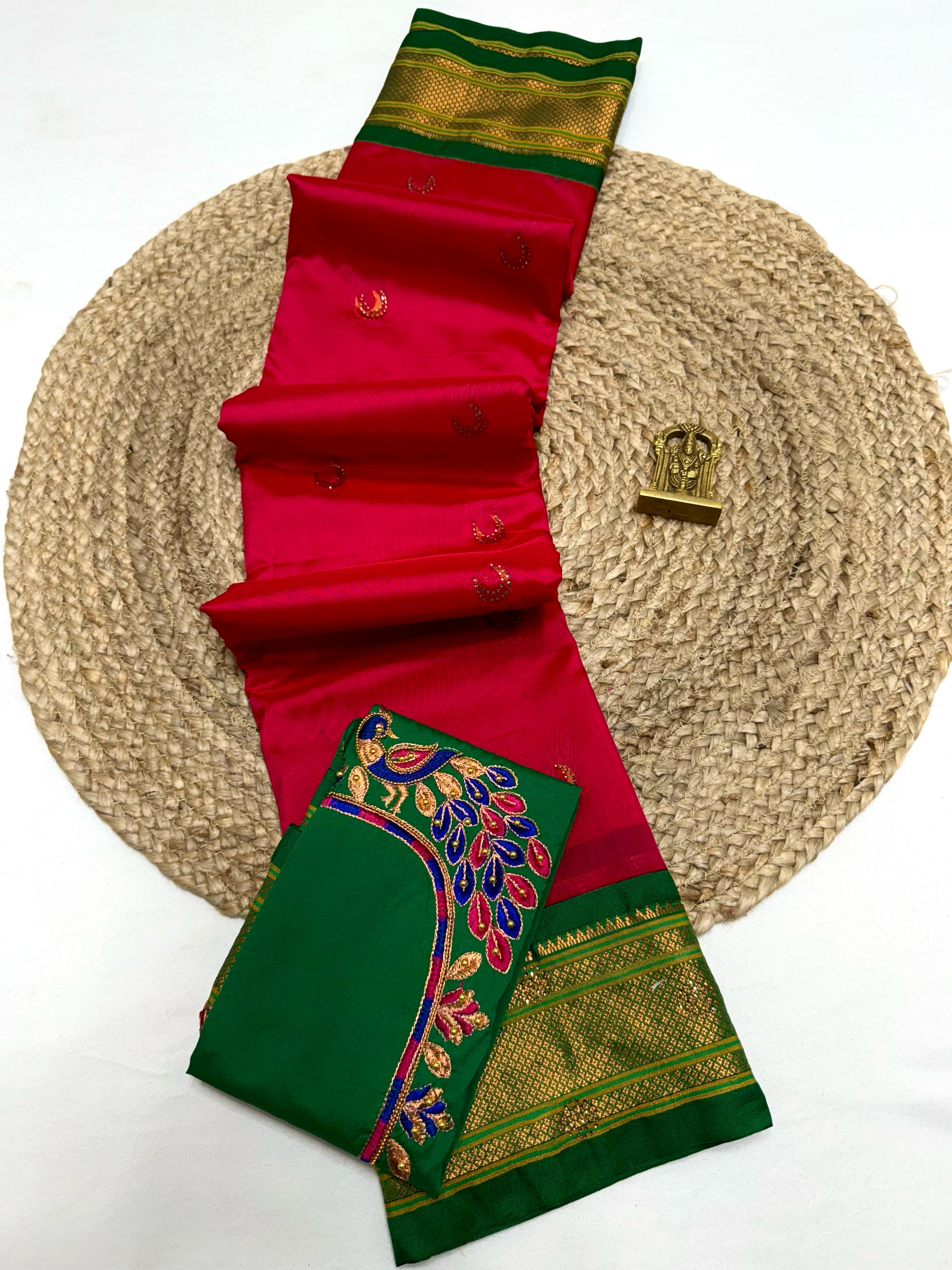 Women's Chandrakor Kadiyal Paithani in Tana Soft Silk Siroski Chandra Butti with Hannwork embroidery Blouse Piece-1