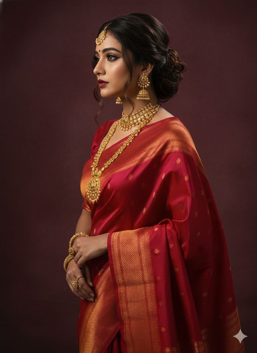 Traditional Tana Silk Kalanjali Paithani with rich Maharani pallu, crafted in premium pure soft silk. Featuring all-over Karnfuli butti, classic traditional border, and running blouse piece. A viral trending Paithani saree perfect for weddings, festivals, and special occasions.