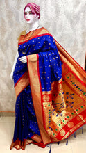 Load image into Gallery viewer, Traditional Kadiyal Paithani Saree,  Pallu Meena Butti with Contrast Running Blouse Royal Blue