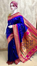 Load image into Gallery viewer, Traditional Kadiyal Paithani Saree,  Pallu Meena Butti with Contrast Running Blouse Royal Blue