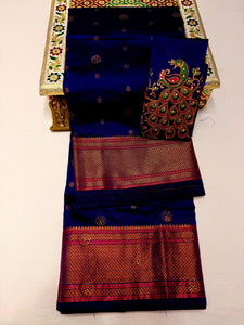 Maharani Paithani in Premium Tana Shiny Soft Silk  with Embroidered Blouse Royal Blue