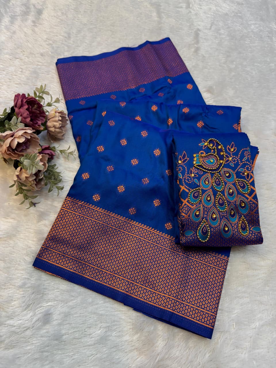 Shop New Sonali Kalanjali Paithani Saree in premium soft silk with rich buttis, peacock Maharani pallu and Aariwork Swarovski blouse. Perfect for festivals and weddings.