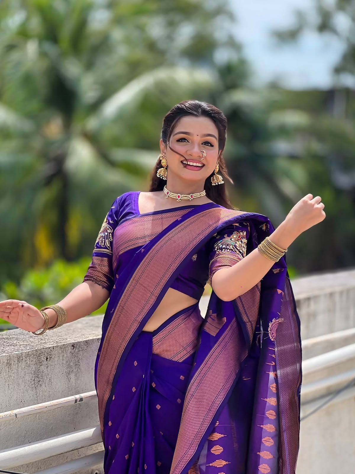 Shop elegant Pure Silk Copy Kalanjali Paithani Sarees featuring all-over butti design, rich pallu, premium Tana silk fabric, and exquisite Aari work blouse piece. Premium quality ethnic wear for weddings, festivals, and special occasions.